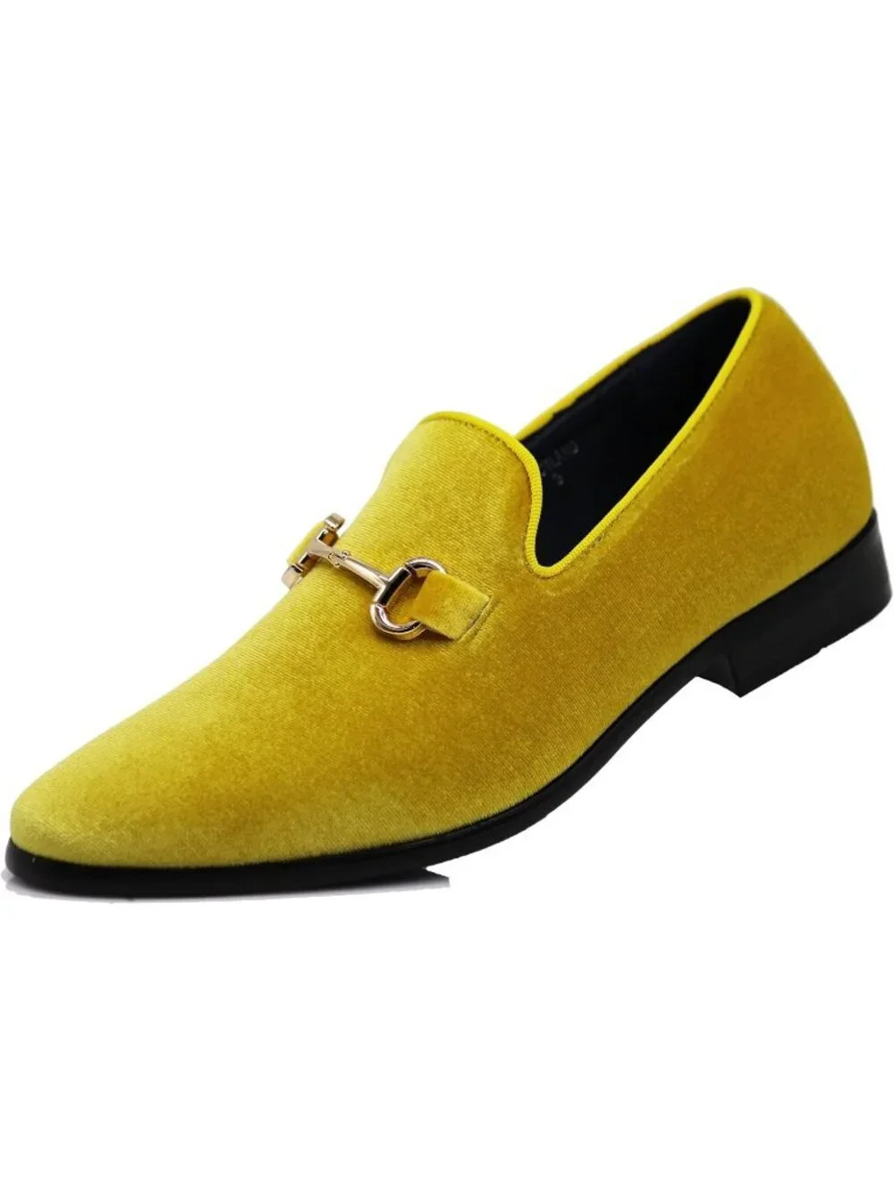 Men's Plain Yellow Vintage Velvet Loafer Metal Buckle Slip On Classic Shoes